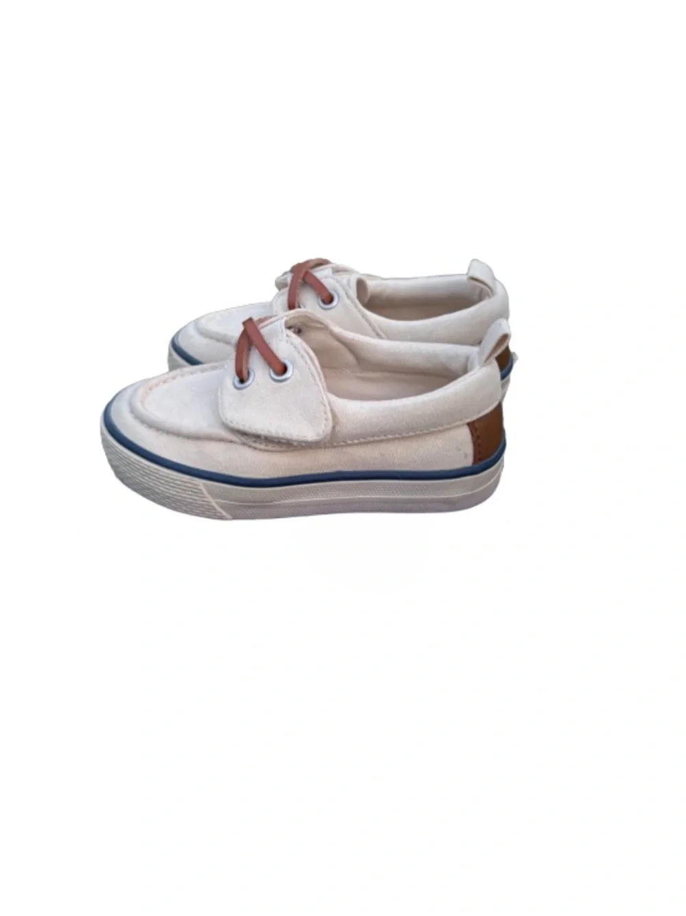 Gymboree Cream Canvas Kids Sneakers with Brown Accents and Blue Trim